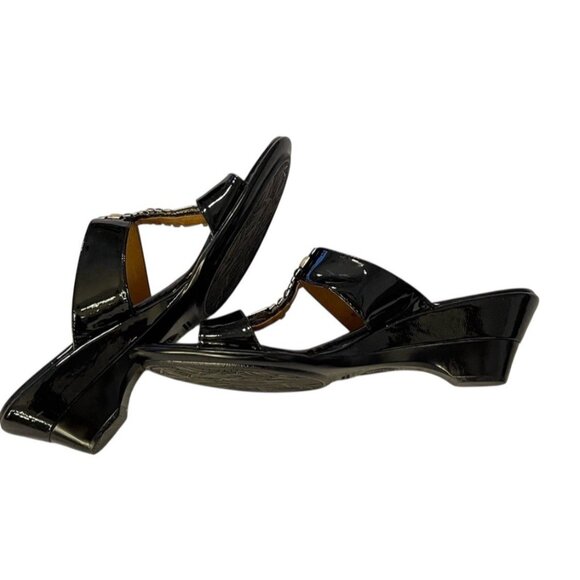 Sofft Anita Patent Leather Wedge Sandals Sz 8M Black Slide Mules Embellished - Picture 8 of 8